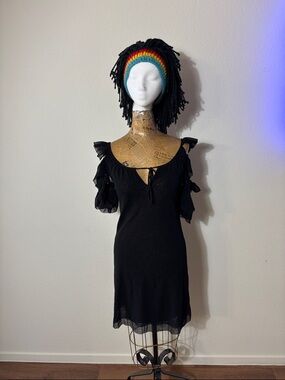 Jean Paul Gaultier Fuzzi little black dress mesh sheer lined M vintage high end